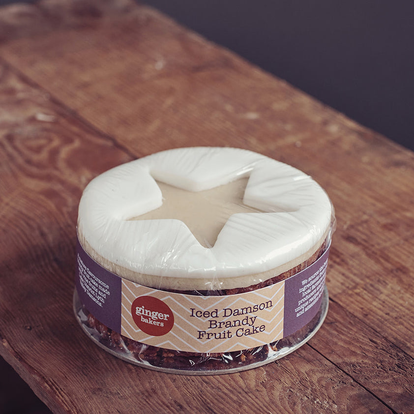 Ginger Bakers Iced Round Damson Brandy Fruit cake 250g