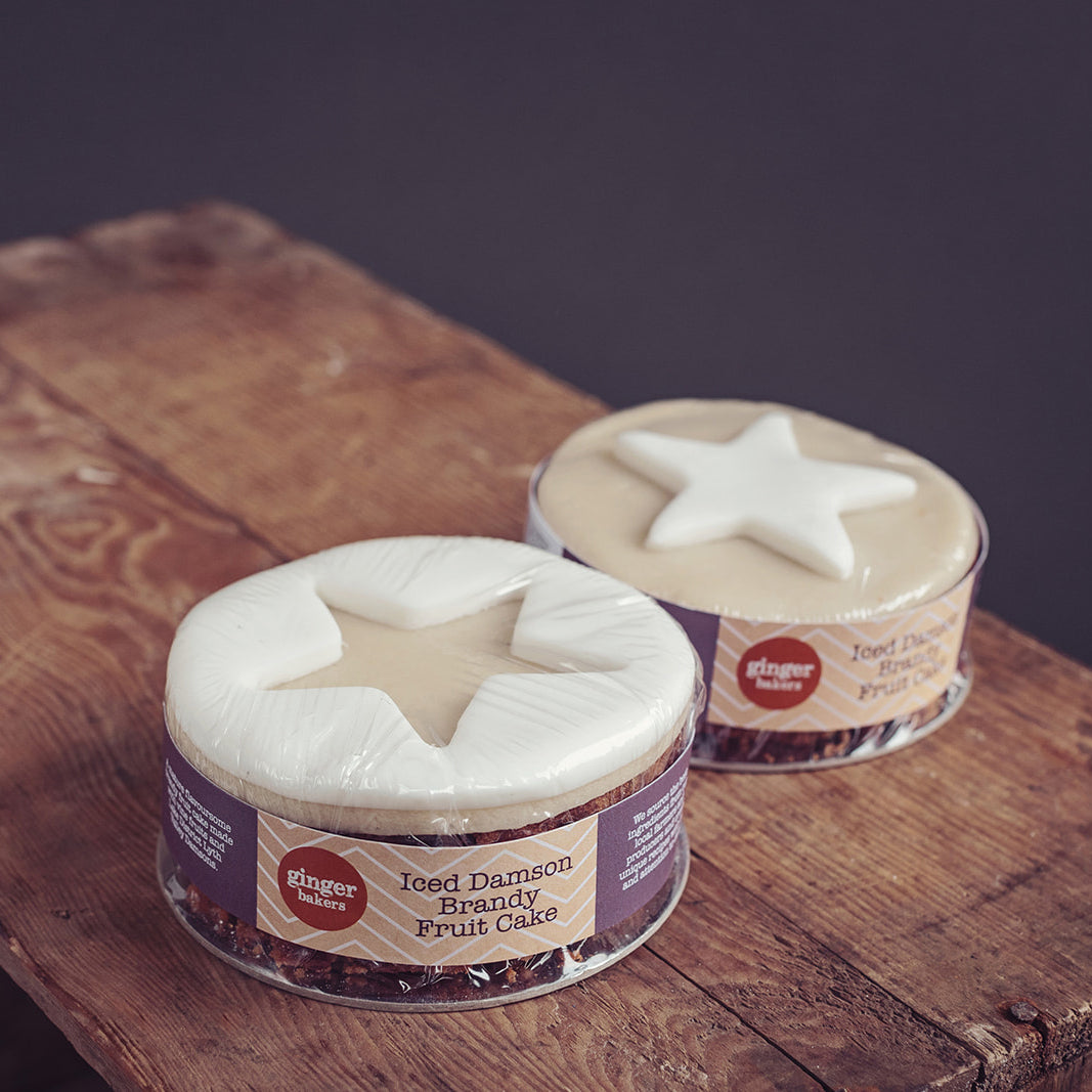 Ginger Bakers Iced Round Damson Brandy Fruit cake 250g