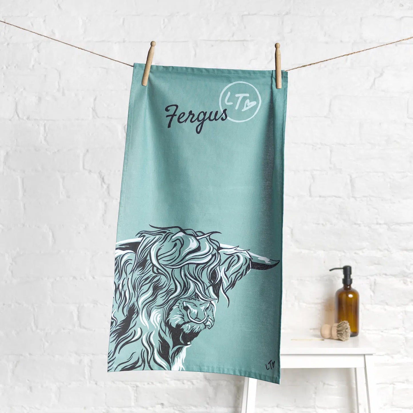 Lauren's Cows 'Fergus' Tea Towel