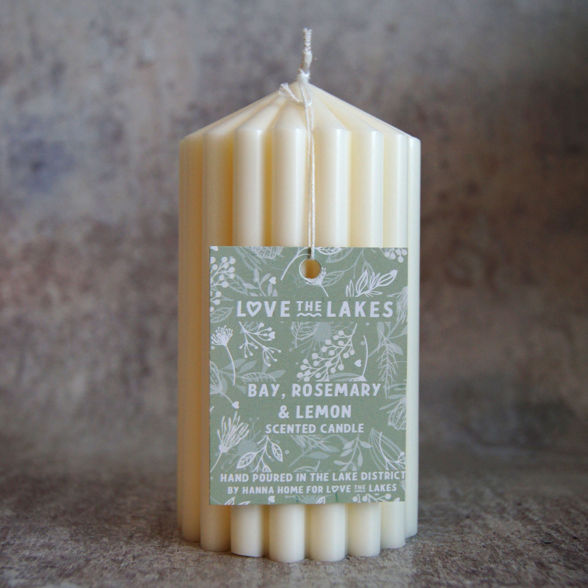 14cm tall circus top shaped pillar candle in Bay, Rosemary & Lemon fragrance