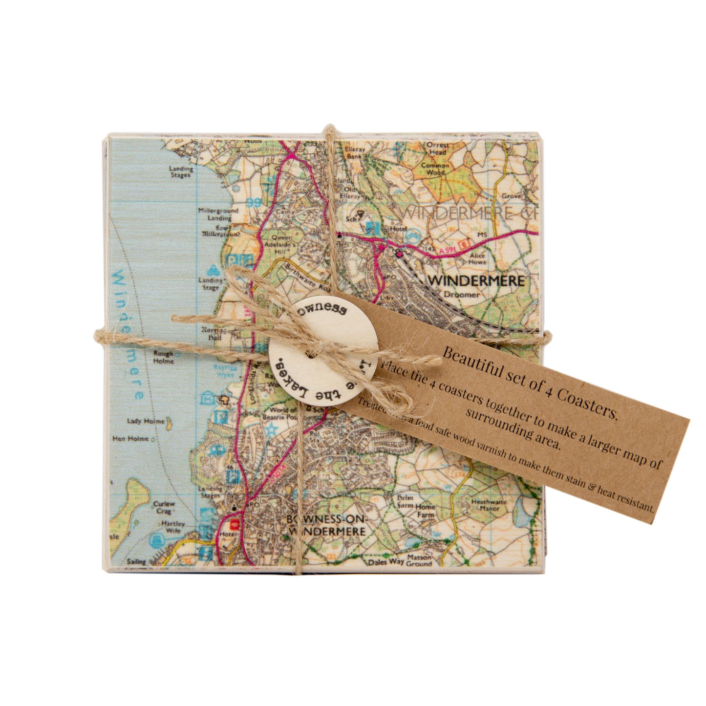 Bowness on Windermere O.S Map Set of 4 Coasters