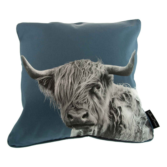 Seddon & Davison Highland Cow Cushion Grey Blue